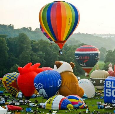 A field of hot air balloons