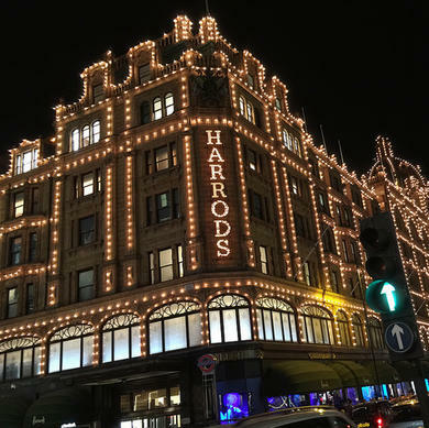 Harrods at night time