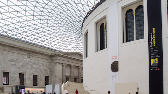interior landscape and abstract photo of the british museum roof and building taken at day time 