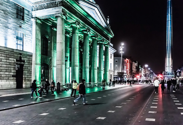 The greening of the buildings in Dublin for St Patrick's Day. 