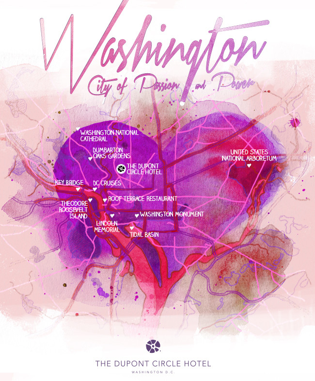 Valentine's Day romantic map of Washington Doyle Collection
