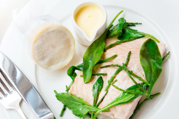 introducing June's dish of the month at 108 brasserie in the marylebone hotel poached salmon with orange hollandaise and sea vegetables 