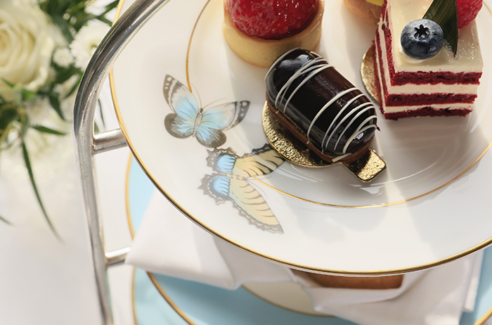 Afternoon Tea cakes served on The Westbury Afternoon Tea Butterfly plate