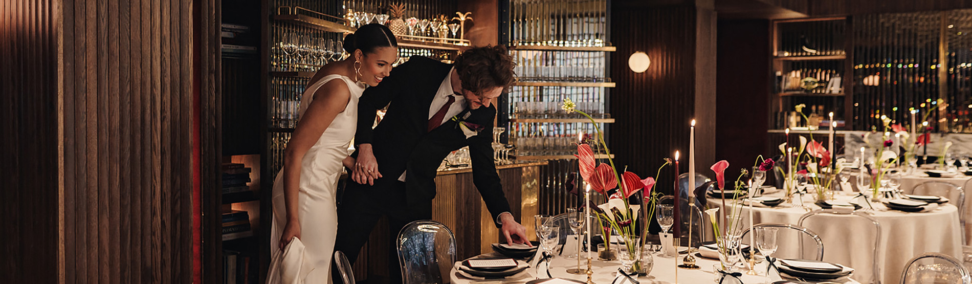 Bride and groom finalize wedding plans at the Marylebone Hotel.