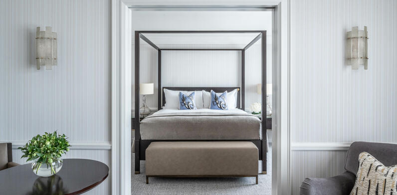 The Westbury Two-Bedroom Signature Suite: A stylish, interconnecting luxury signature suite designed with a four poster bed ideal for family stays or group travel in Dublin.