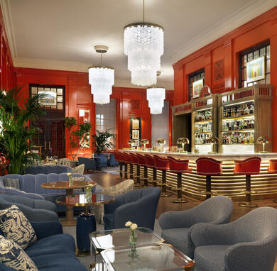 inside The Coral Room bar at The Bloomsbury hotel